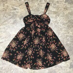 Candies Sz 9 Black Floral Dress Sleeveless Open Back Lined Side Zip Juniors